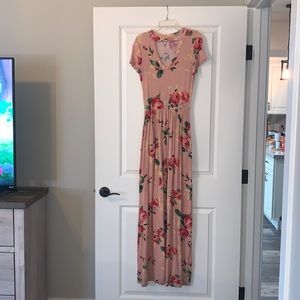 Maxi, blush, high neck, medium dress